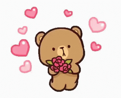 Cute love bear with roses
